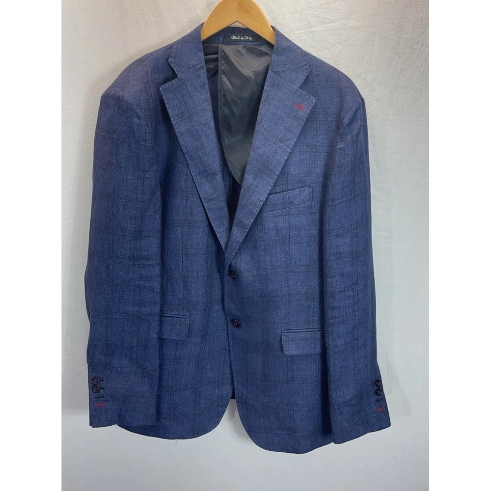 Fusaro Gold Sportcoat‎ Blazer Blue Linen Sz 56 It 46 US Made Italy Tollegno Slim